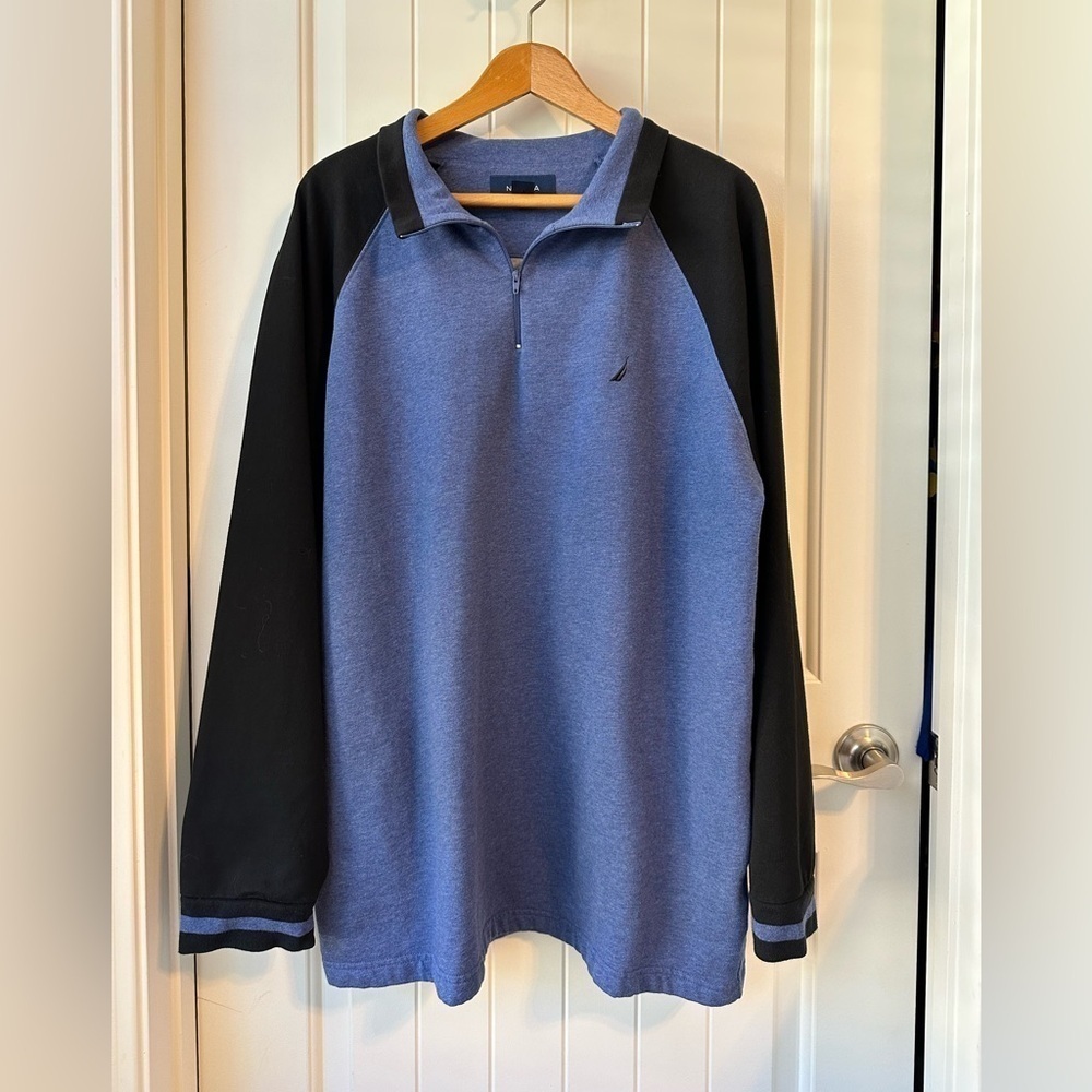 NAUTICA Men’s 1/4 Zip Pullover Knit Long Sleeve Two tone Sweater w/Logo  Size XL